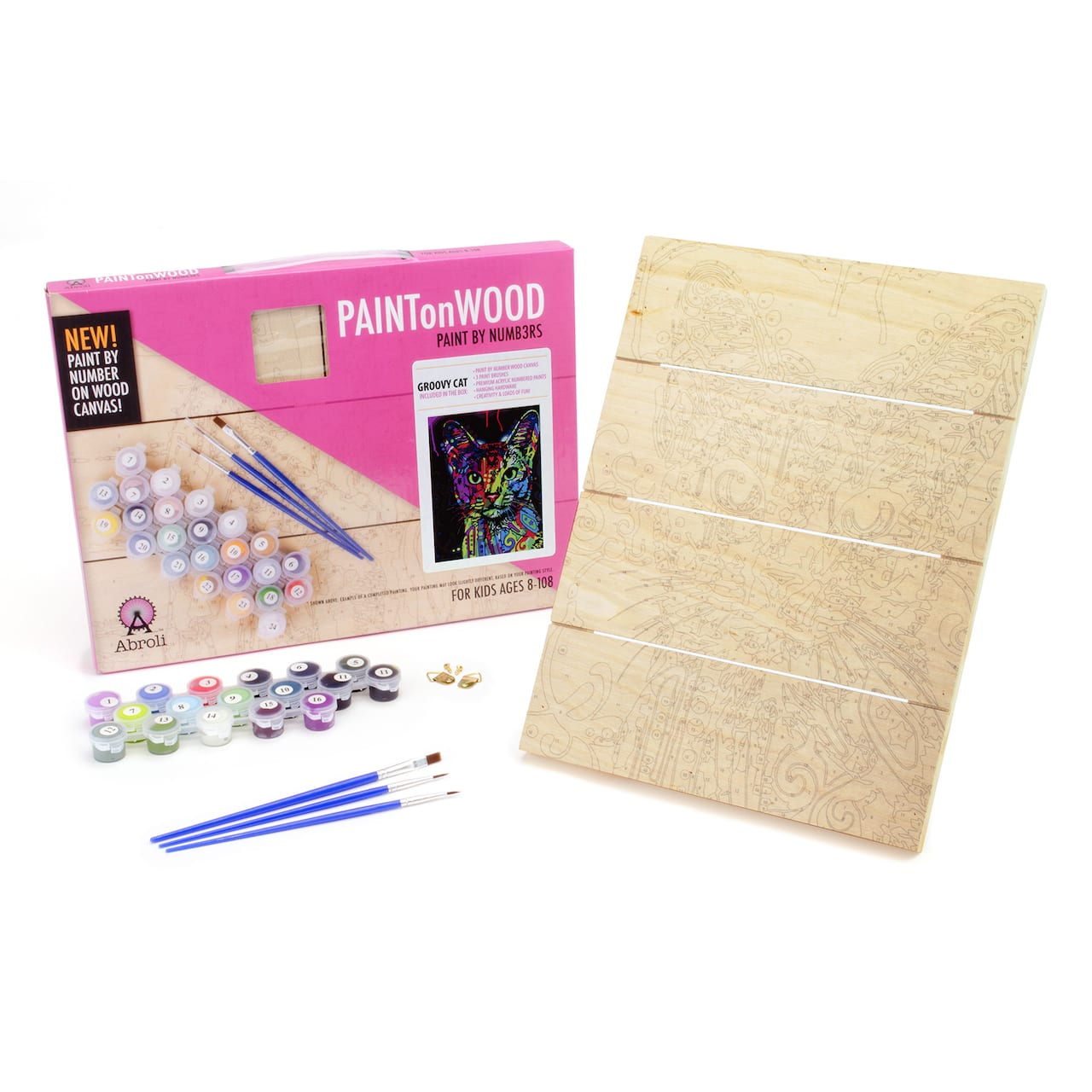 Abroli Small Groovy Cat Paint On Wood by Number Kit